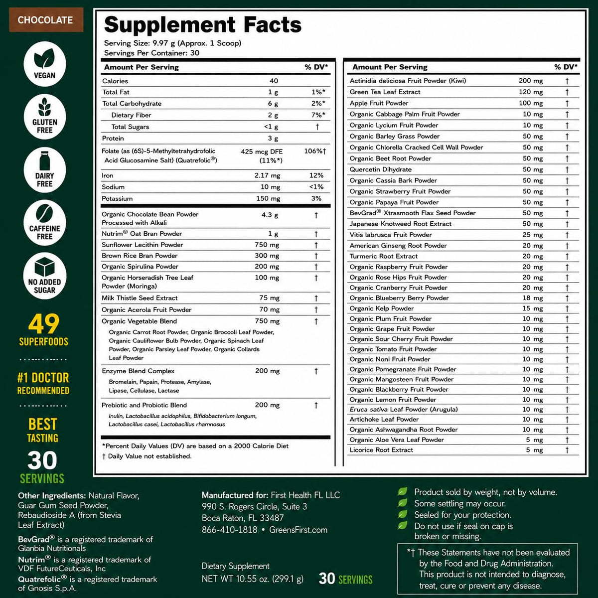 Greens First Original Greens Powder - 49 Superfoods - Organic Fruits