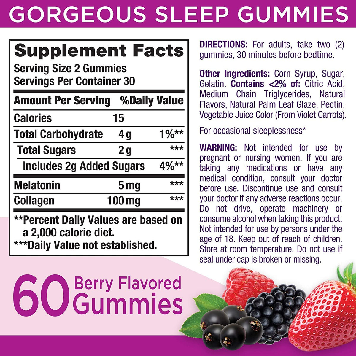 Nature's Bounty Gorgeous Sleep Melatonin 5mg Gummies with Collagen - 120 Gummies - image 5