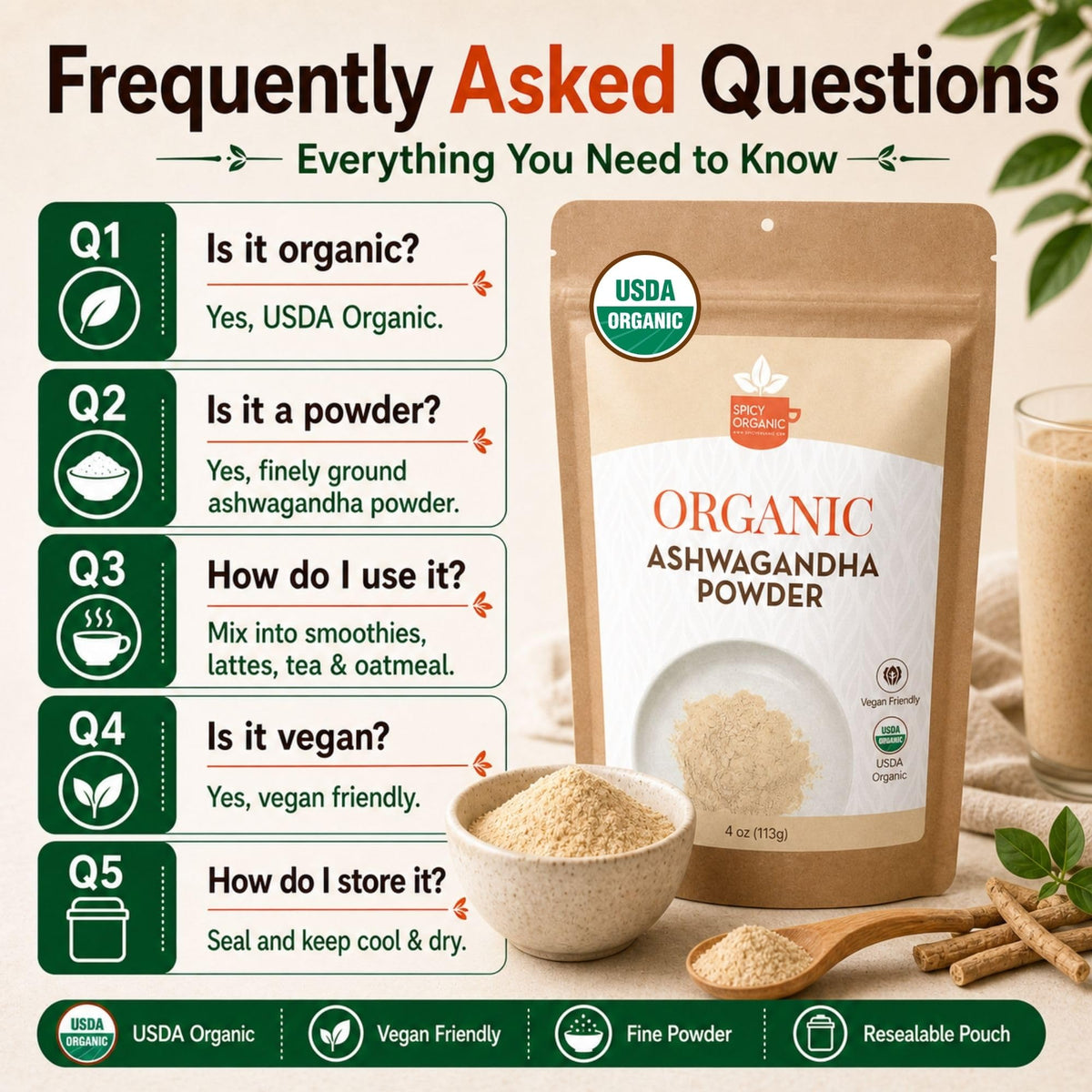 SPICY ORGANIC Ashwagandha Root Powder - 8 oz - image 8
