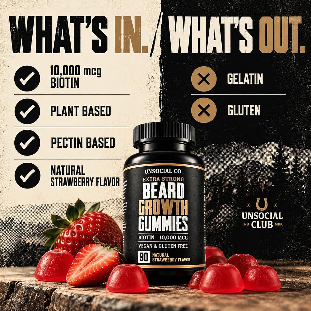 Unsocial Pomade Beard Growth Gummies with Biotin - 90 Gummies - image 6