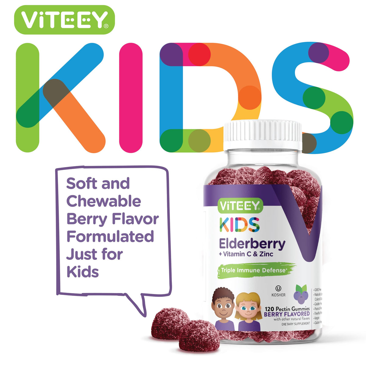 Viteey Sambucus Black Elderberry Gummies Formulated for Kids - Immune