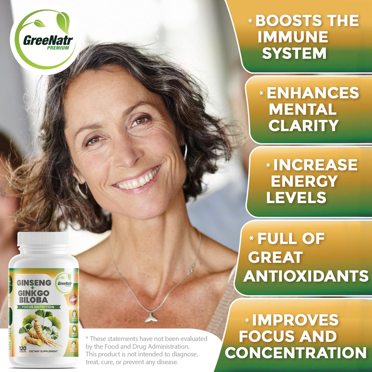 GreeNatr Ginkgo Biloba & Panax Ginseng Brain Supplement - 120 Tablets - image 7
