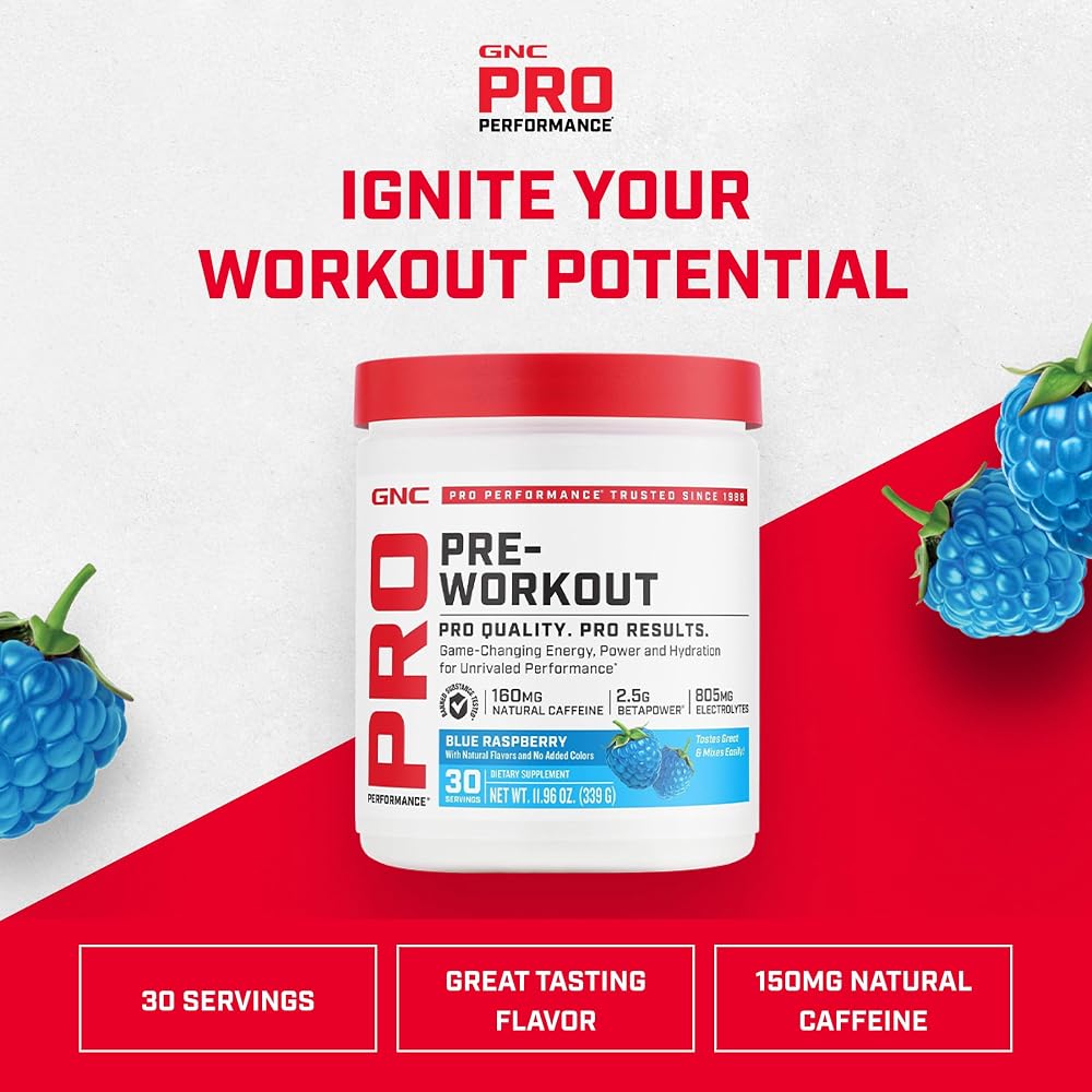 GNC Pro Performance Pre-Workout Blue Raspberry - 30 Servings - image 2
