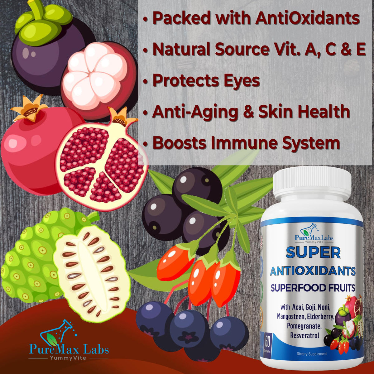 YUMMYVITE Super Antioxidant Fruit Superfood Complex - 60 Capsules - image 3
