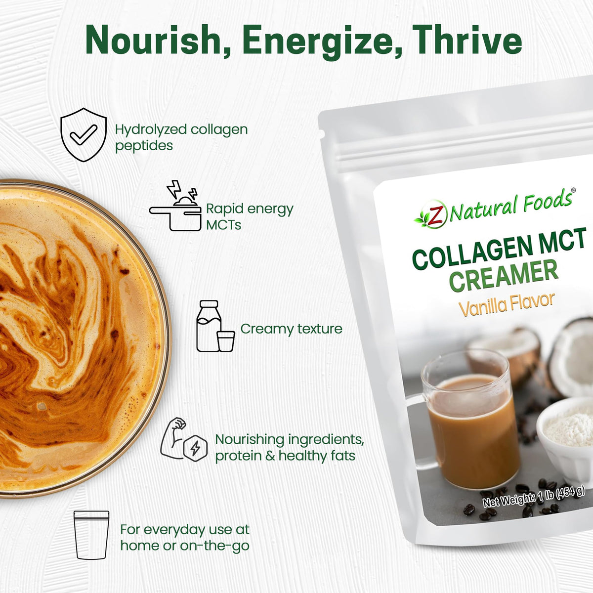 Z Natural Foods Collagen MCT Oil Creamer Powder - Keto & Paleo