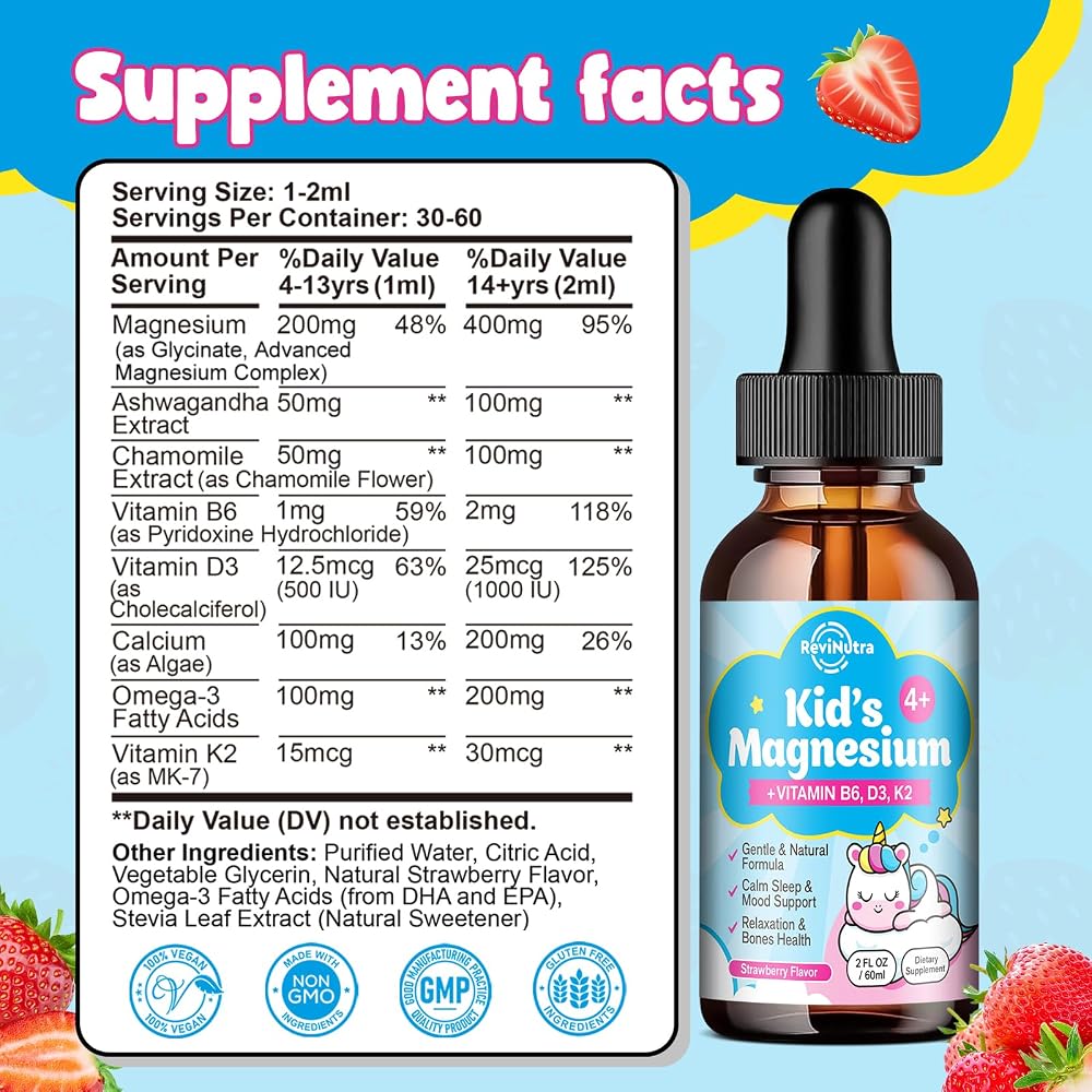 ReviNutra Kids Magnesium Glycinate Liquid Drops with Omega-3