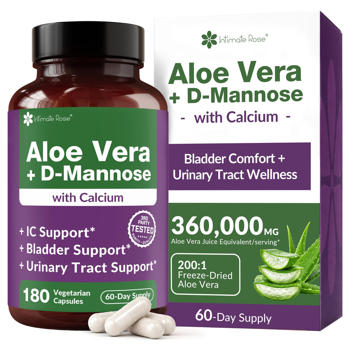 Intimate Rose Aloe Vera Capsules for Bladder Support - 180 Capsules