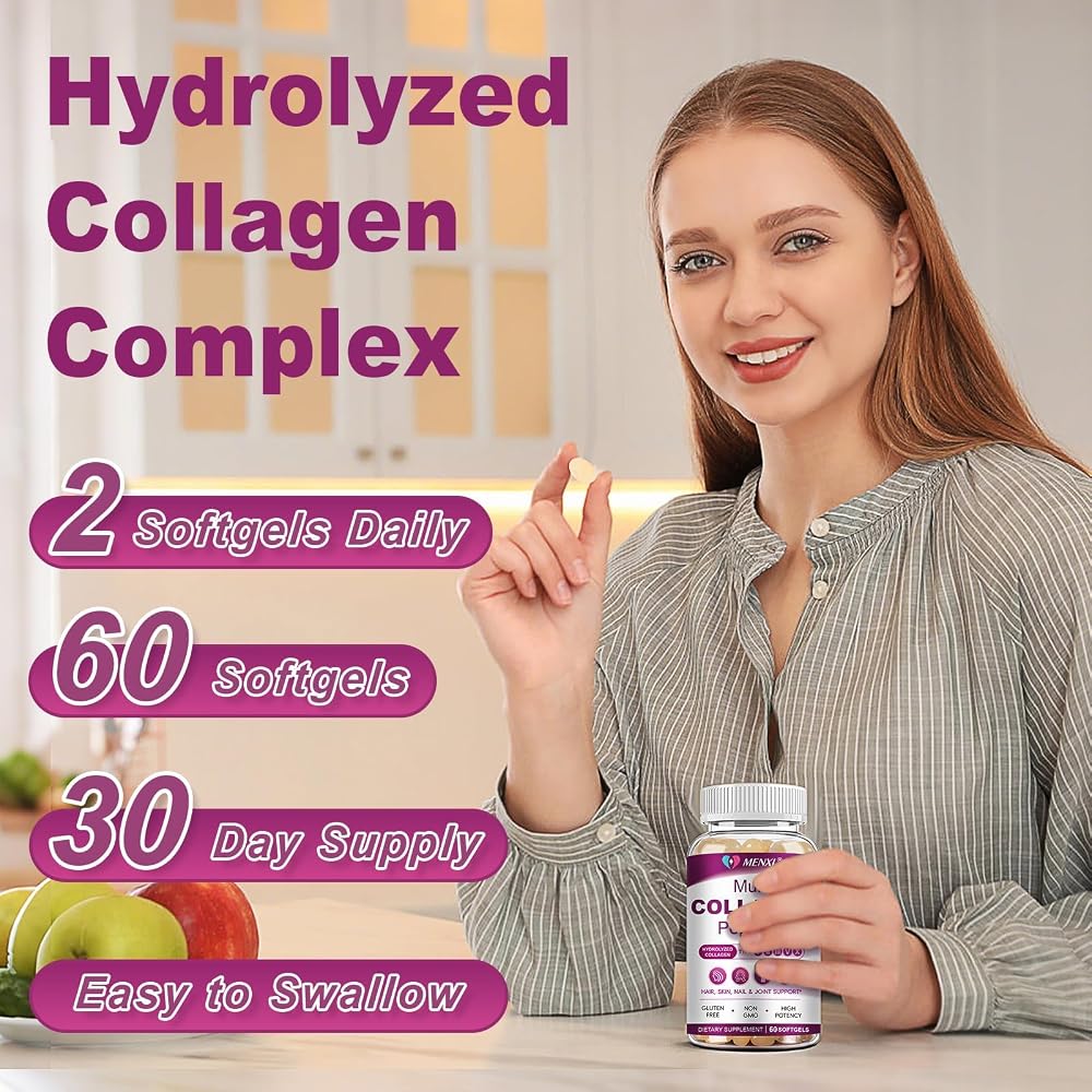 MENXI Multi Collagen Peptides Softgel for Women & Men - Type I II III