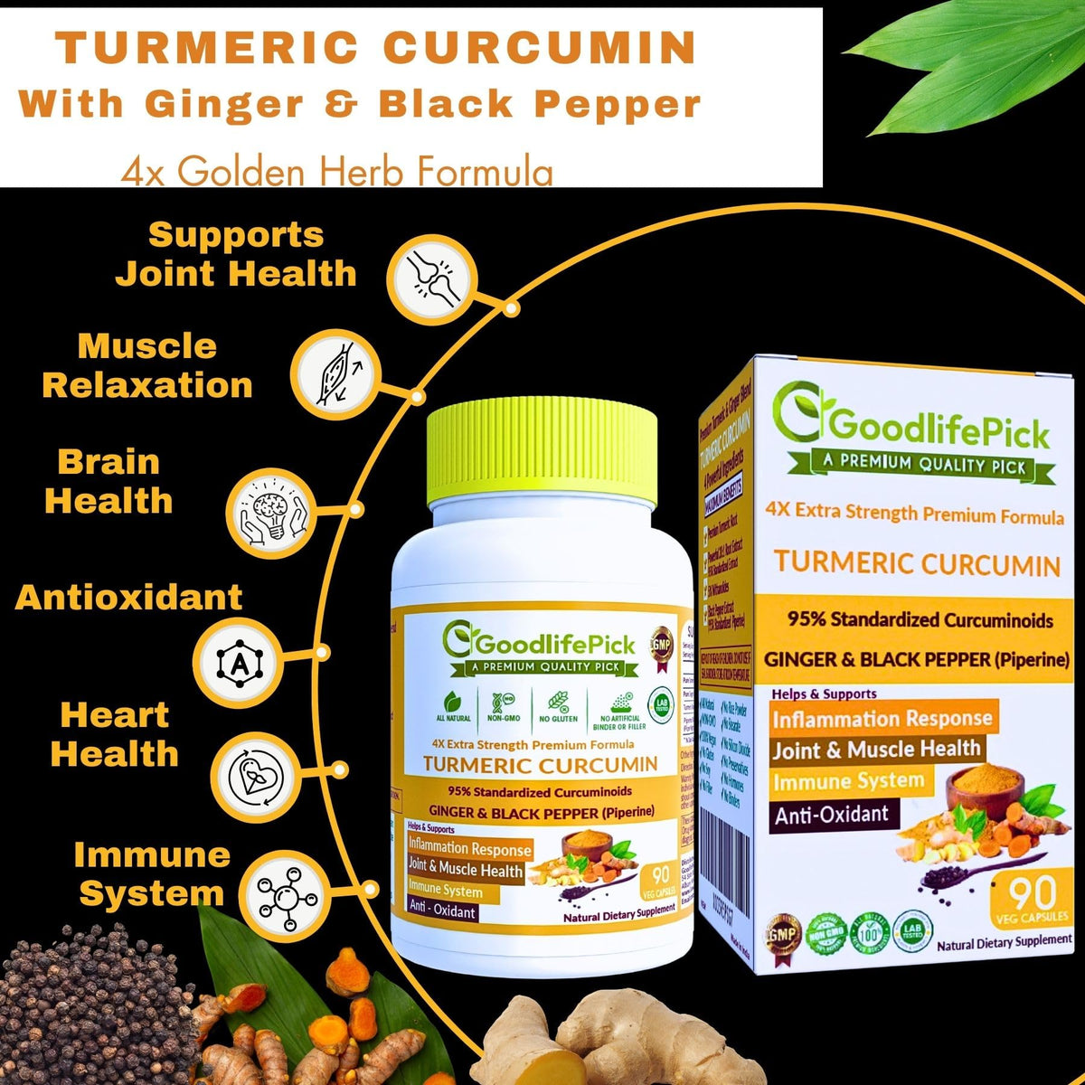 GoodlifePick Premium Turmeric Curcumin Capsules with Ginger & Black