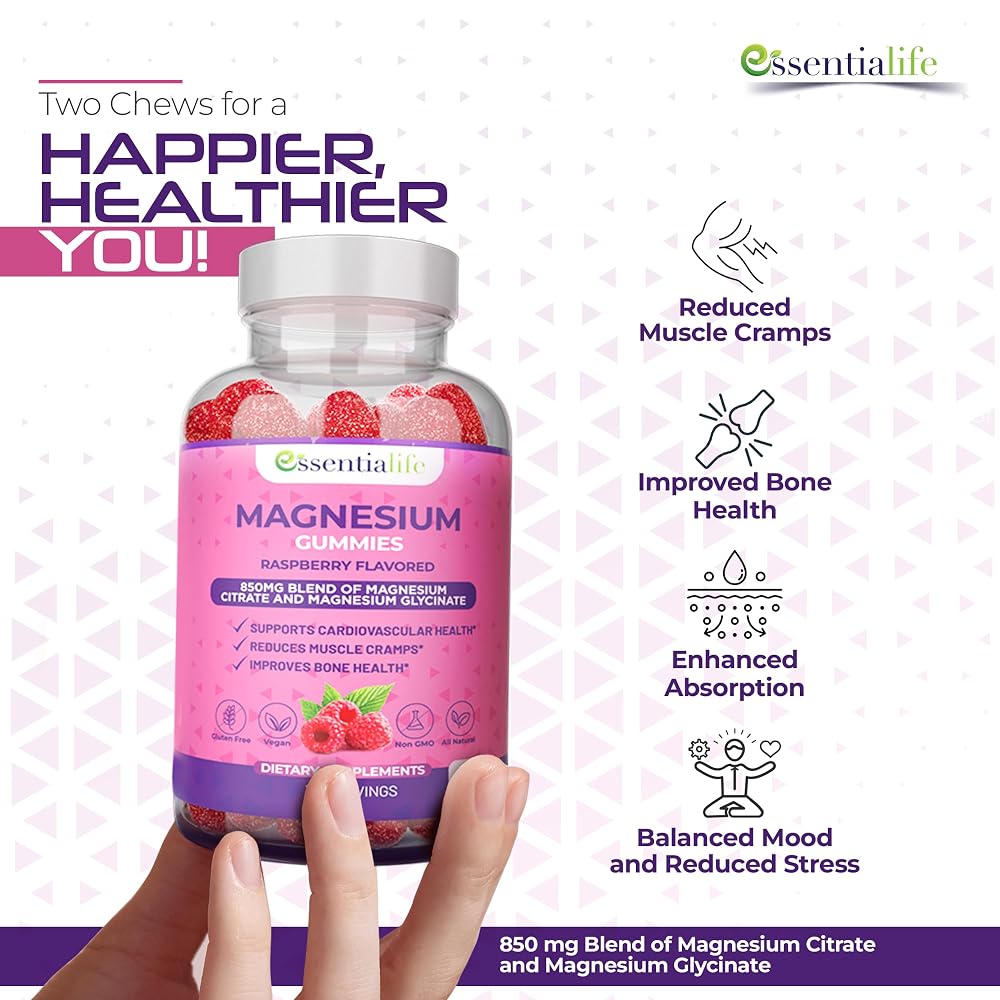 Essentialife Magnesium Gummies Pure Magnesium 100mg per Serving