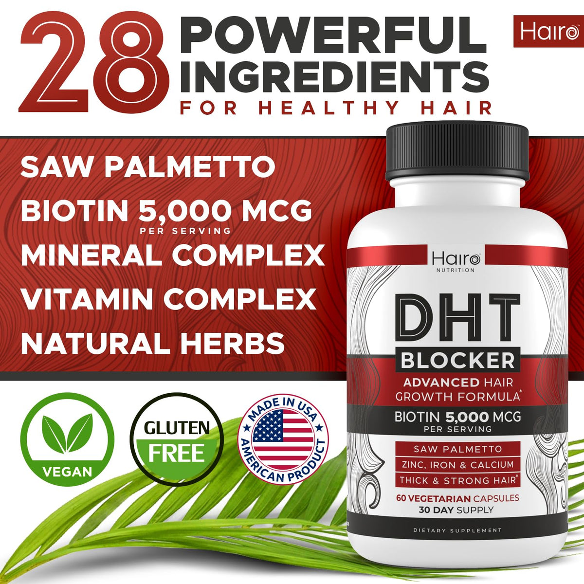Hairo Nutrition DHT Blocker Hair Growth Supplement - 60 Capsules - image 2