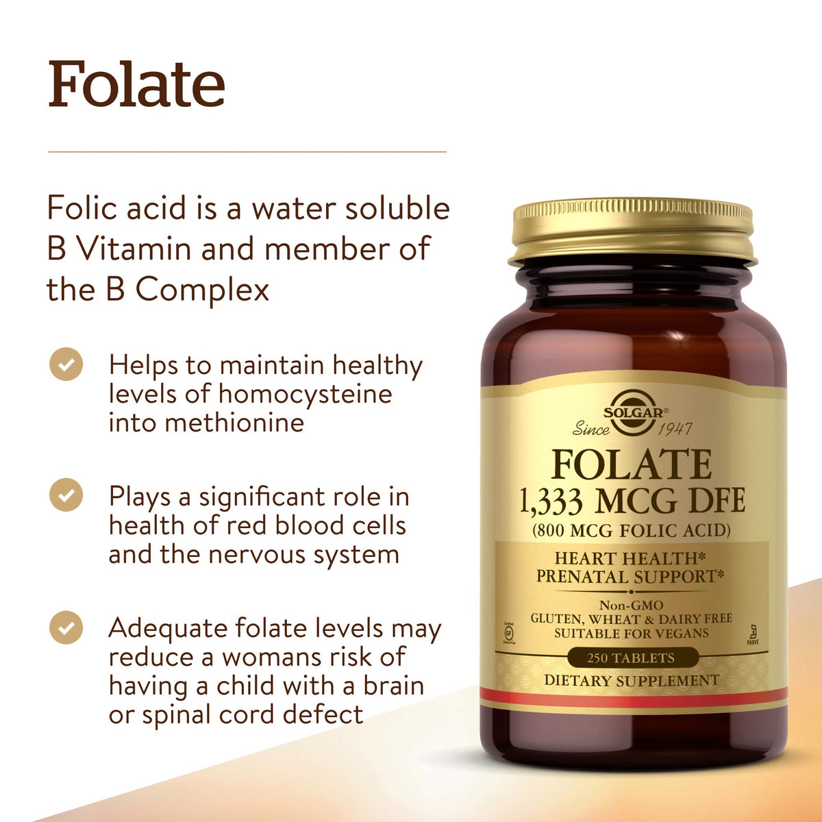 Solgar Folate 1,333 mcg - 250 Tablets - image 3