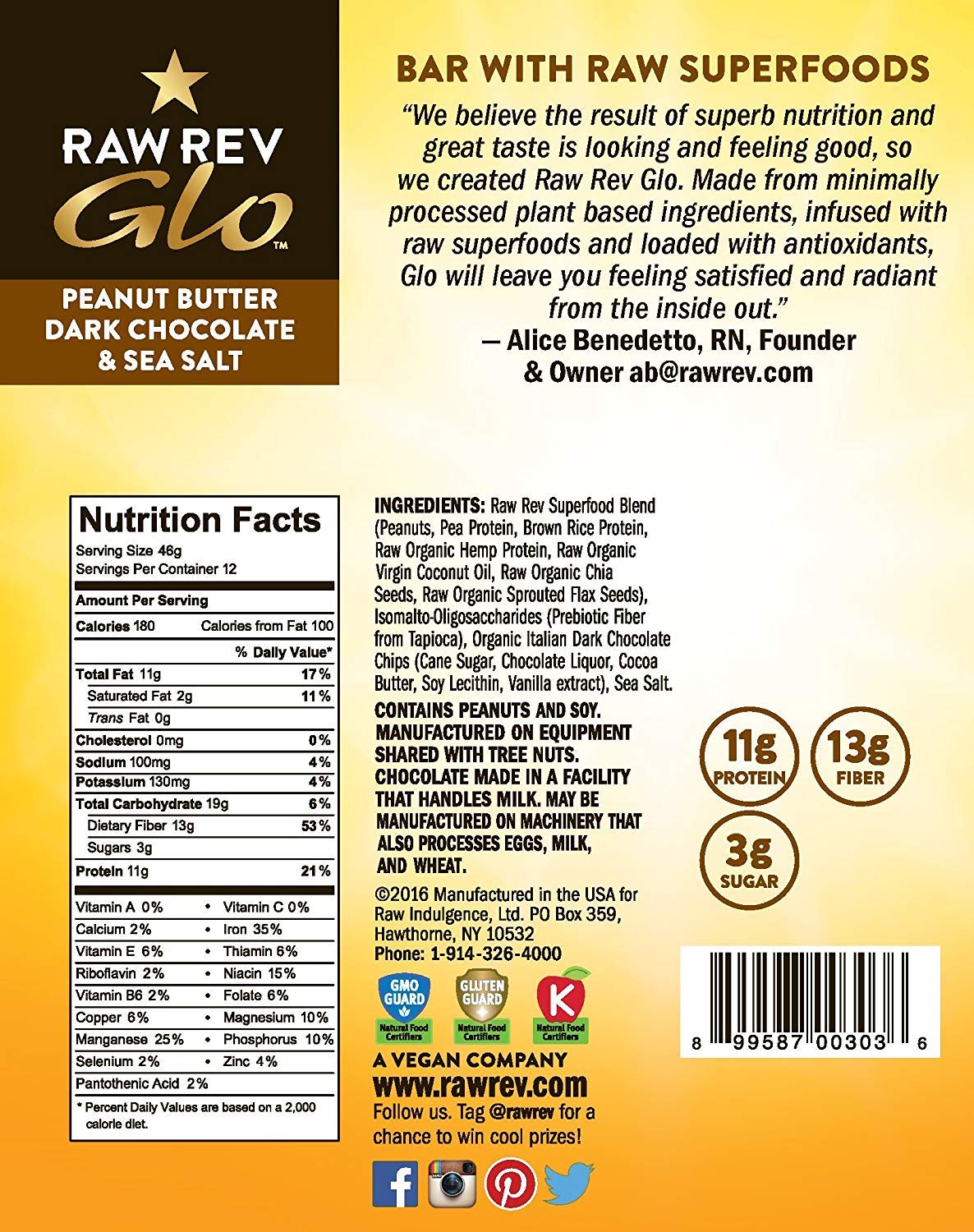 Raw Rev Glo Peanut Butter Dark Chocolate Sea Salt Vegan Protein Bars - 36 Count - image 3