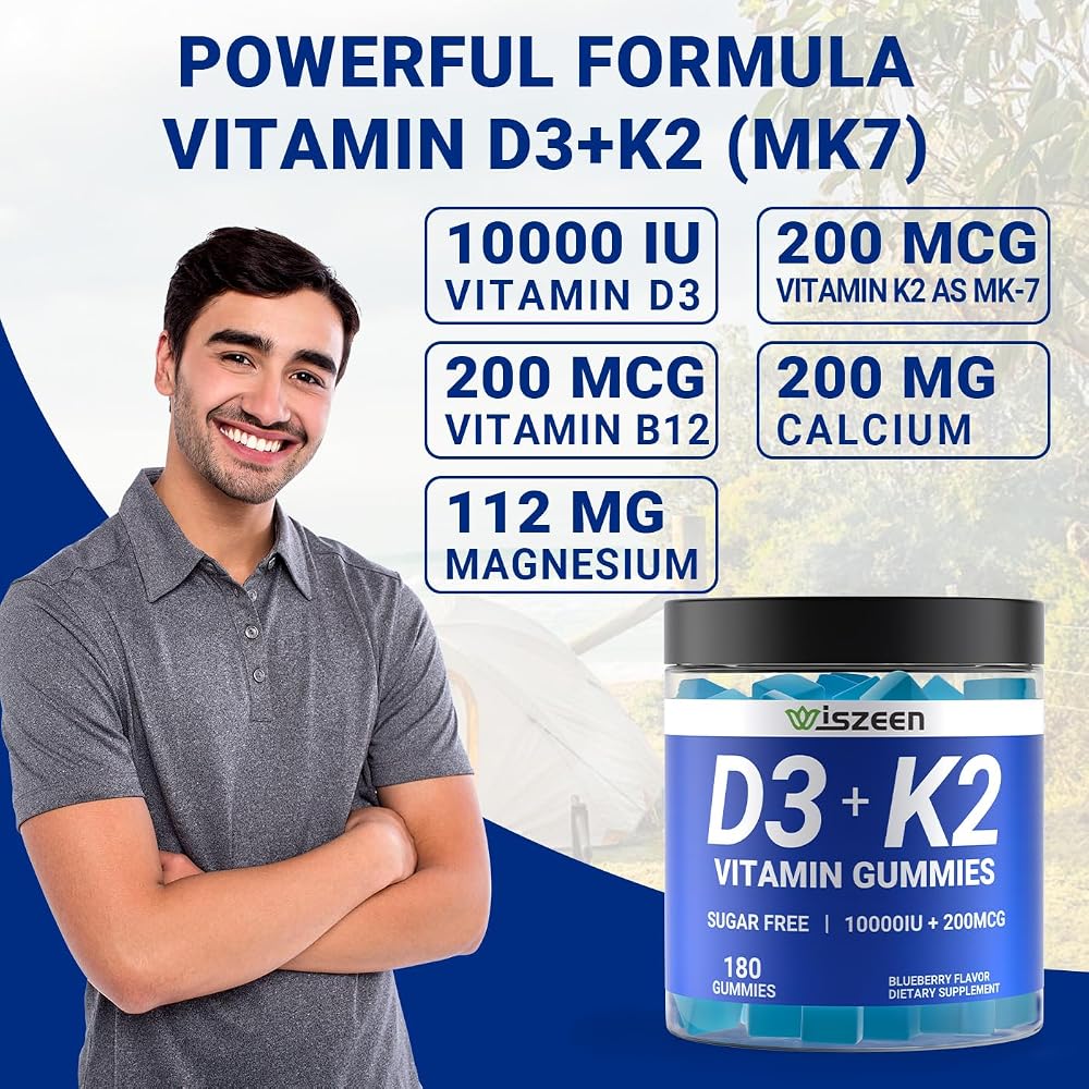 Wiszeen Vitamin D3 K2 Gummies 10000 IU - 180 Gummies - image 2