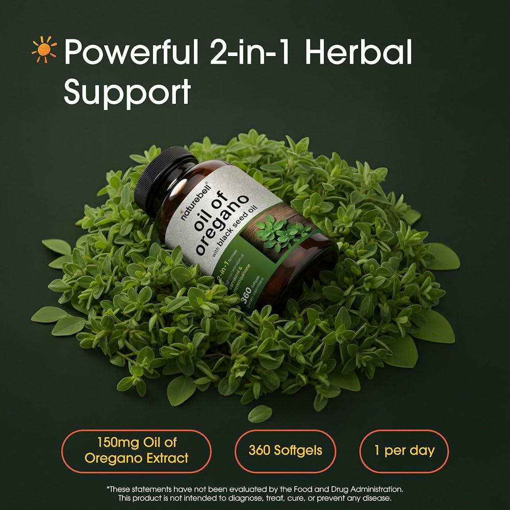 NatureBell Oil of Oregano with Black Seed Oil - 360 Softgels - image 2