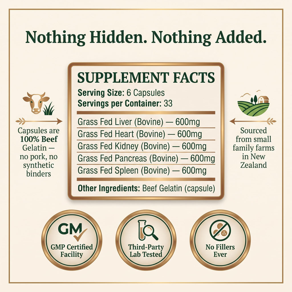 One Earth Health Grass Fed Beef Organs Supplement - 200 Capsules - image 5
