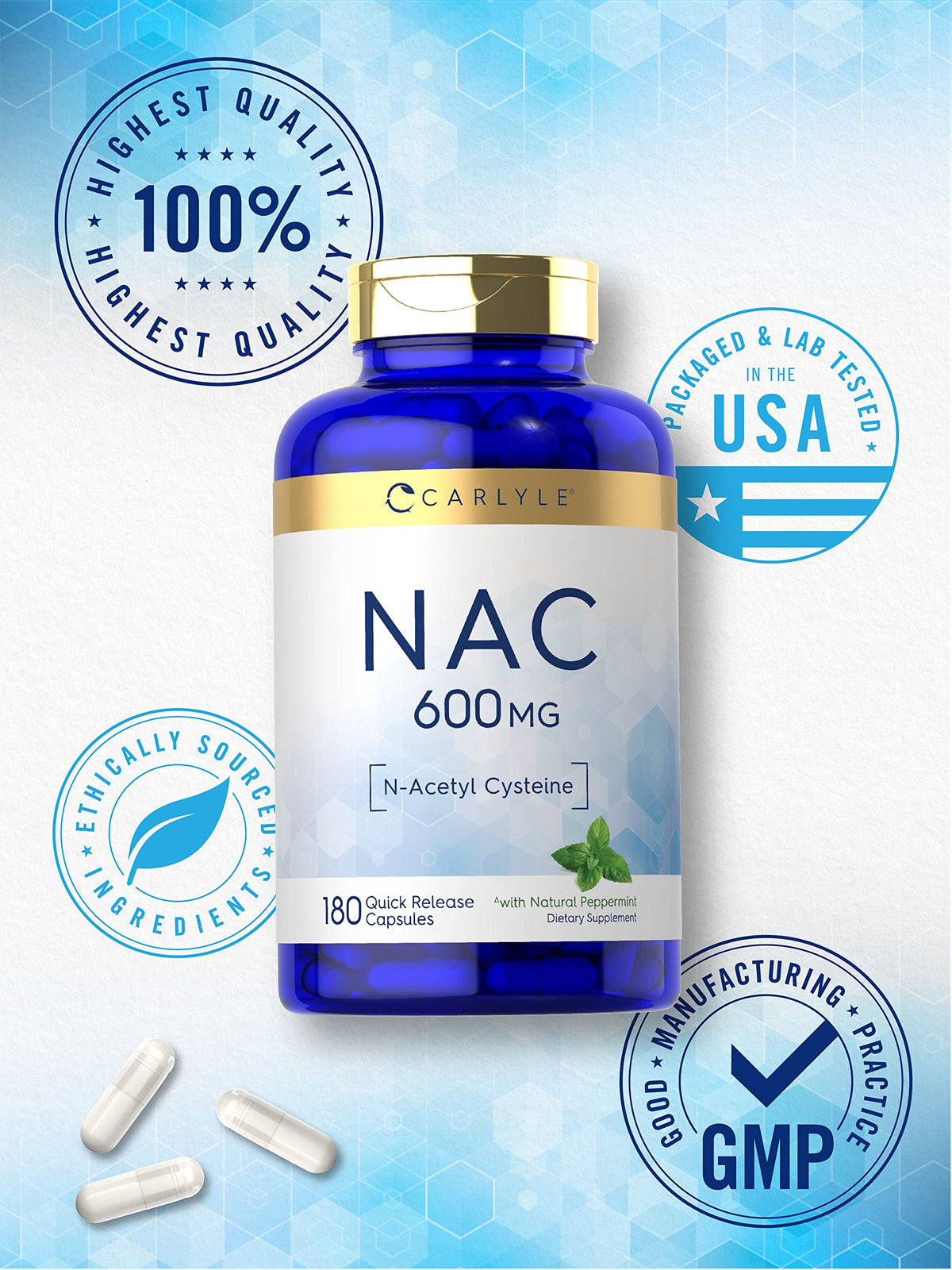 Carlyle N-Acetyl Cysteine NAC 600mg - 180 Capsules - image 5