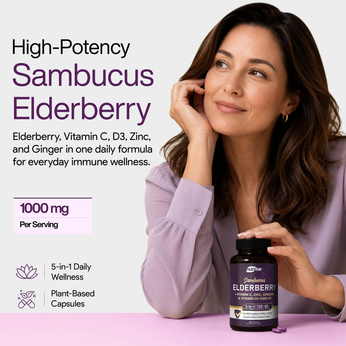 NutriFlair Sambucus Elderberry Capsules Immune Support - 120 Capsules - image 2