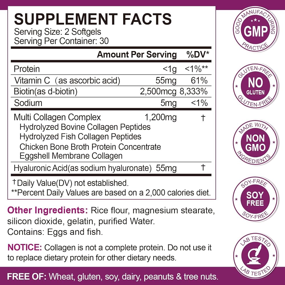 MENXI Multi Collagen Peptides Softgel for Women & Men - Type I II III