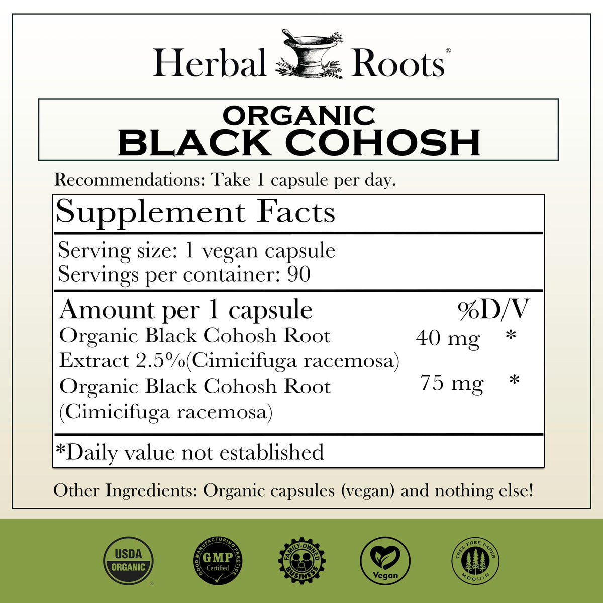 Herbal Roots Organic Black Cohosh Root Capsules - 90 Capsules - image 2