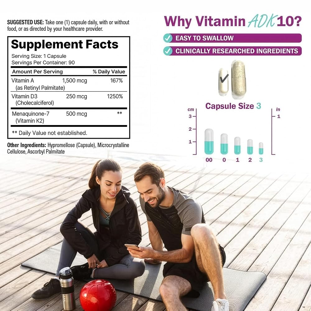 NatureGenX ADK10 Vitamin A D3 K2 Bone Health - 90 Capsules - image 4
