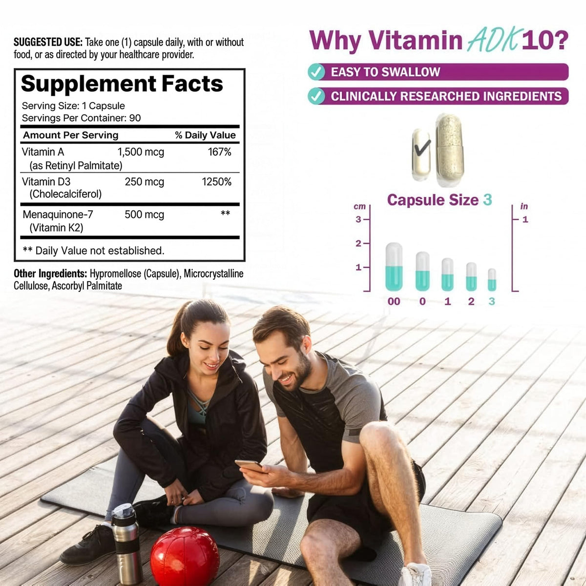 NatureGenX ADK10 Vitamin A D3 K2 Bone Health - 90 Capsules - image 4