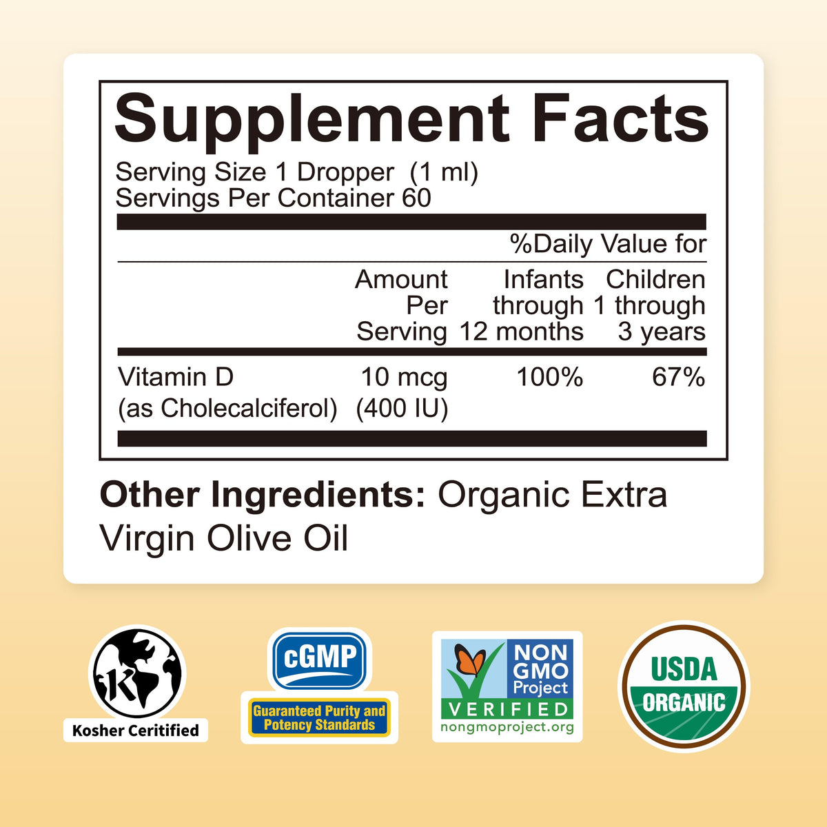 Nature's Nutra Vitamin D3 400 IU Liquid Drops for Infants - 2 Fl Oz - image 2
