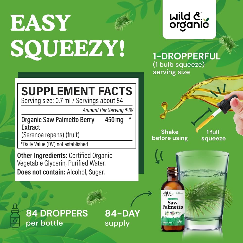 Wild & Organic Saw Palmetto Liquid Extract Supplement for Men & Women