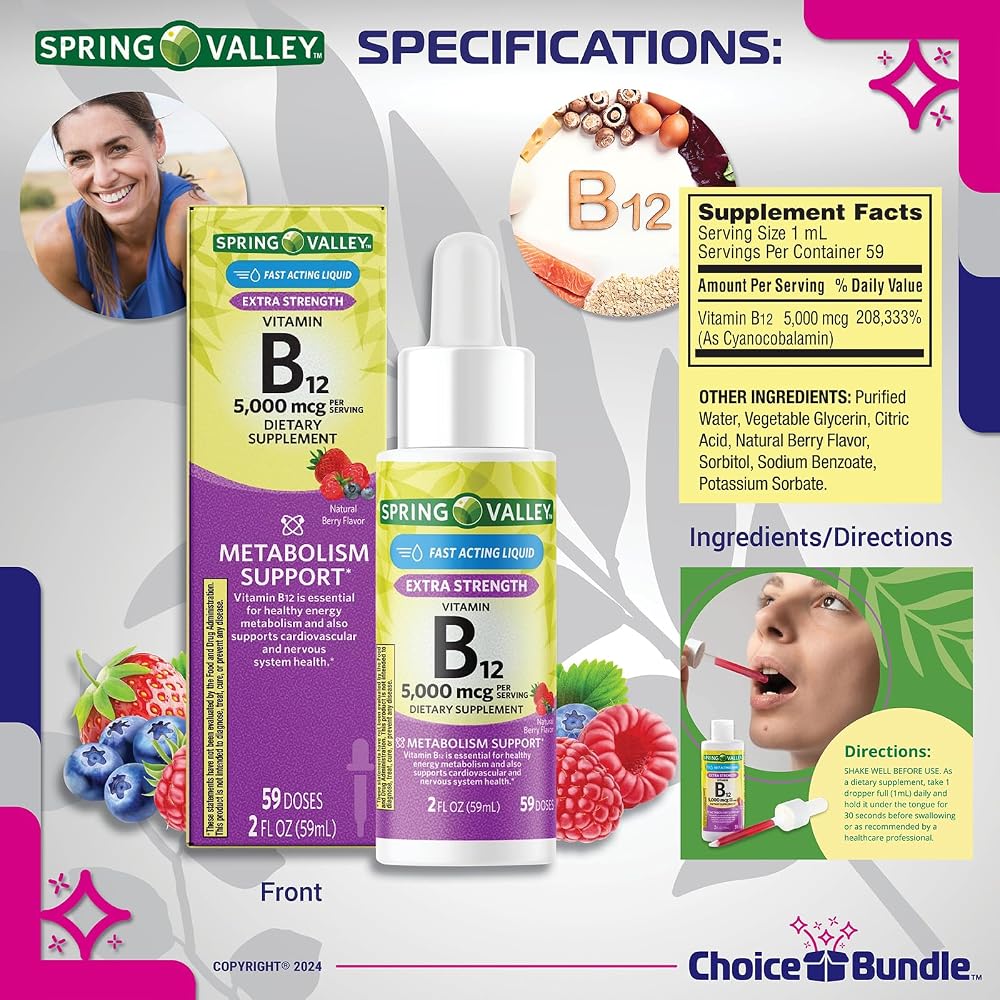 Choice Bundle Spring Valley Liquid Vitamin B12 5000 mcg - 8 fl oz - image 3