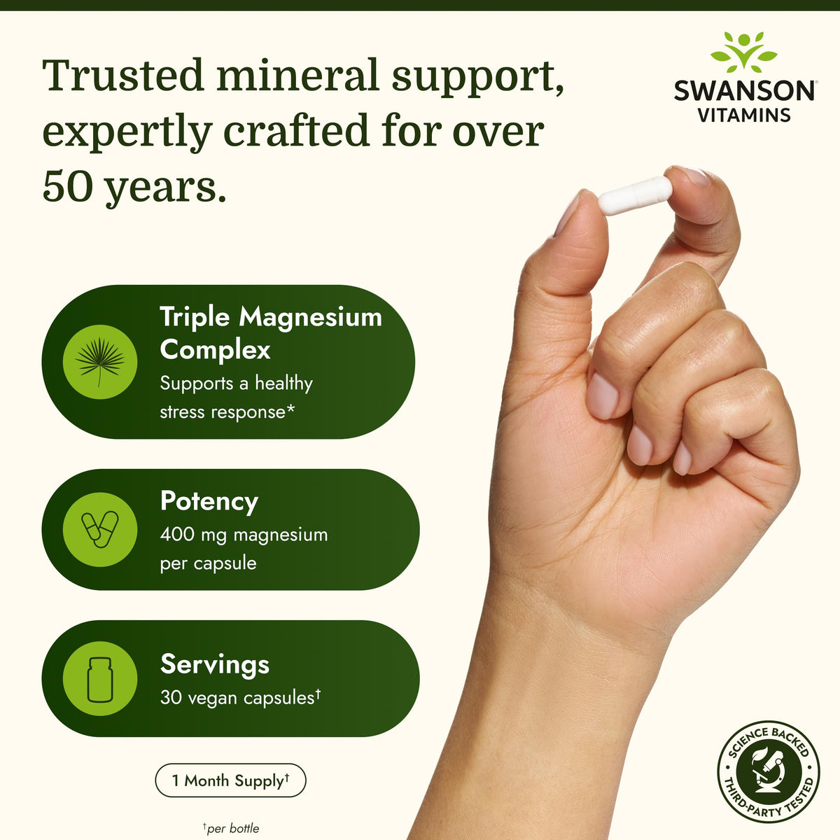 Swanson Triple Magnesium Mineral Complex 400 mg - 60 Capsules - image 3