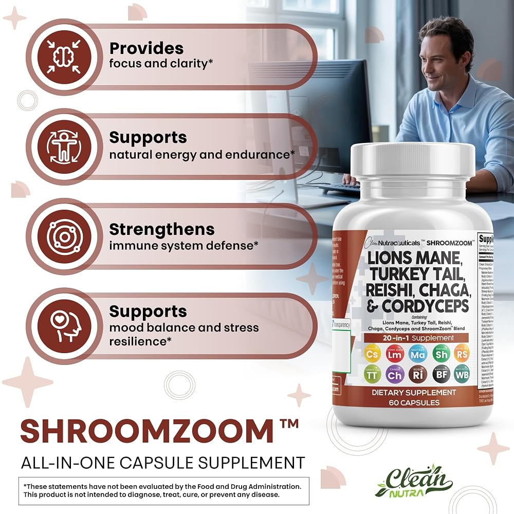 Clean Nutraceuticals Lions Mane 20in1 Mushroom Supplement - 120 Capsules - image 5
