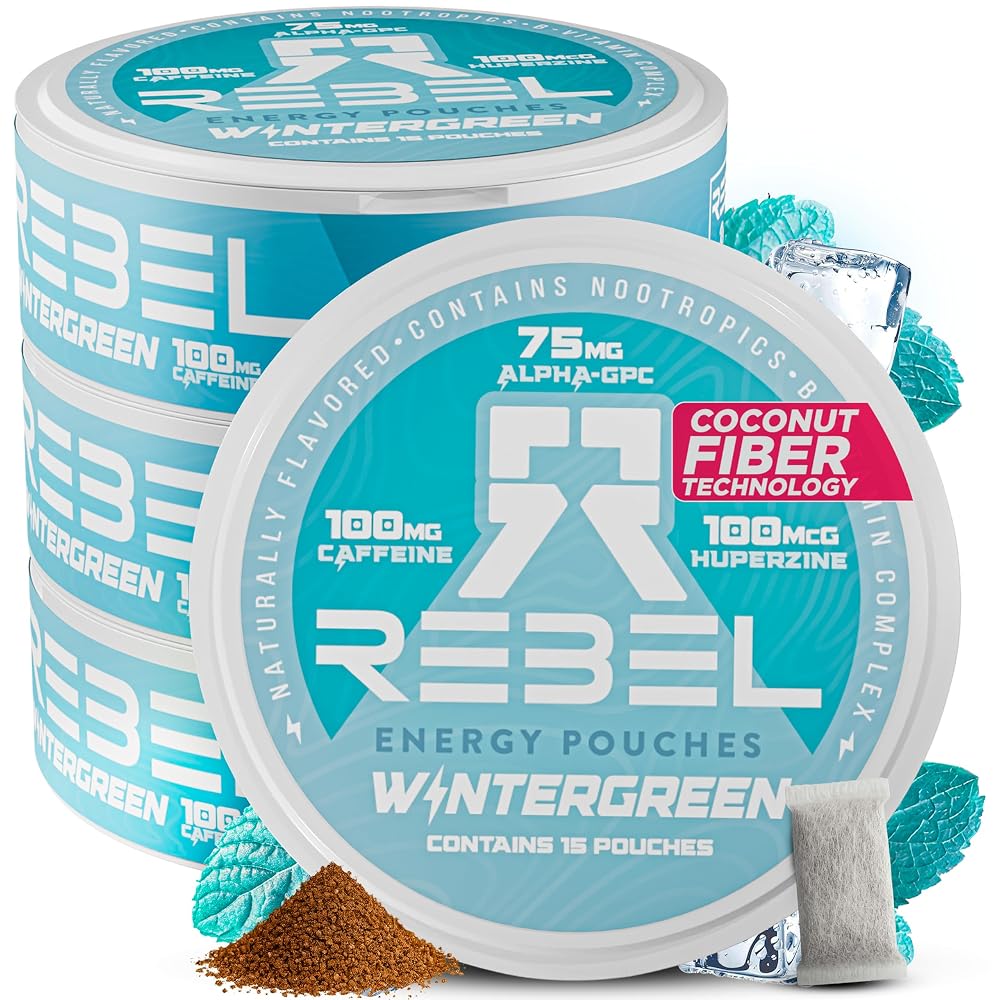 Rebel Nootropic Energy Caffeine Pouches • 100mg Caffeine • Alpha GPC