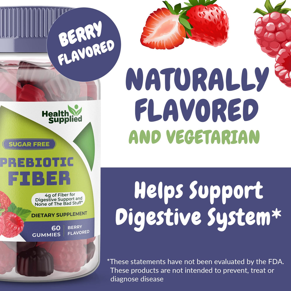 Health Supplied Mixed Berry Flavored Prebiotic Fiber Gummies