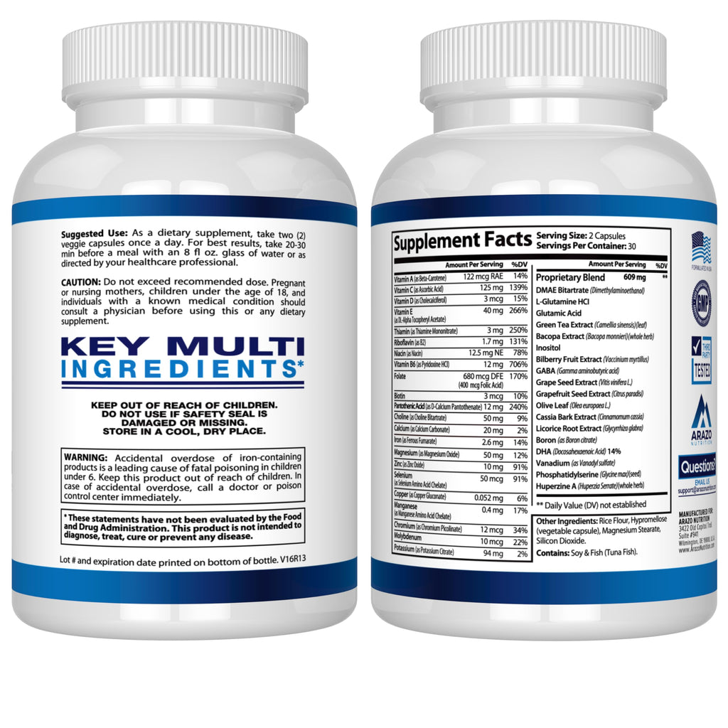 Arazo Nutrition Brain Function Supplement Memory & Focus - 60 Capsules - image 3