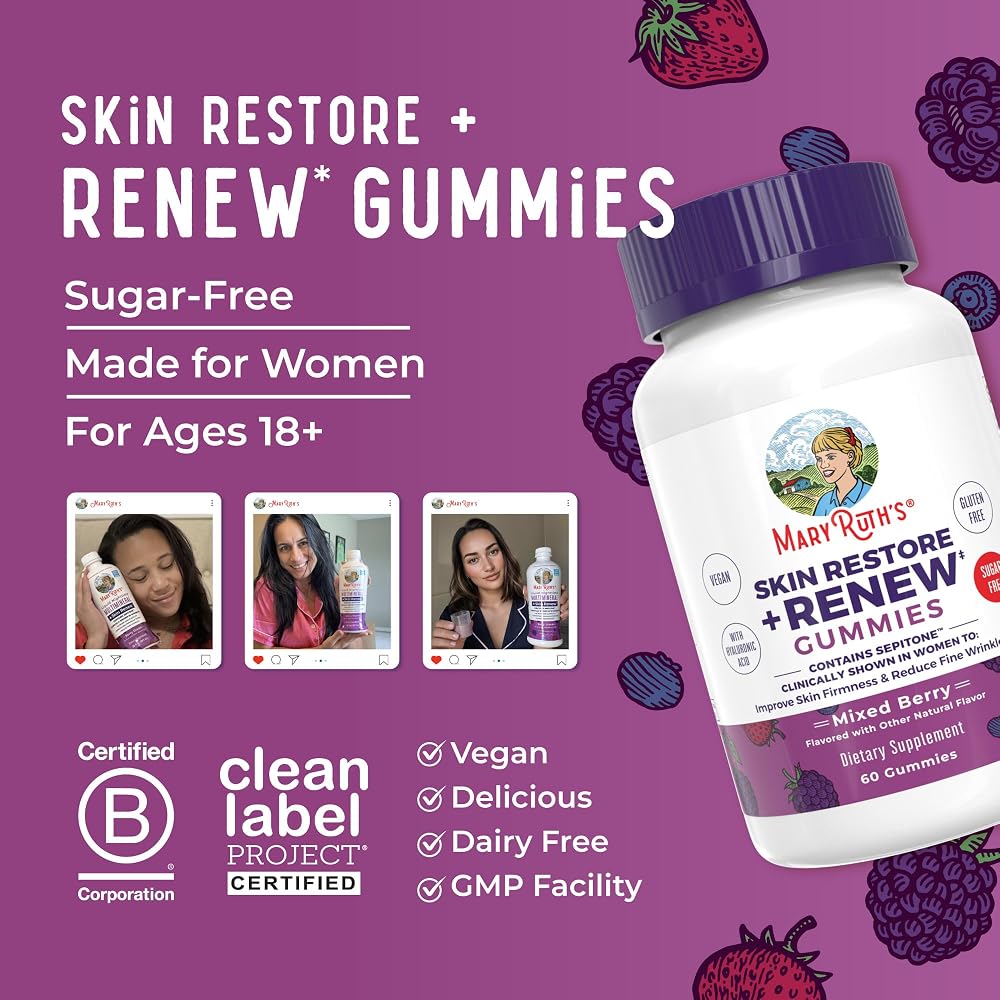 MaryRuth's Skin Restore + Renew Gummies with Hyaluronic Acid - 60 Gummies - image 8