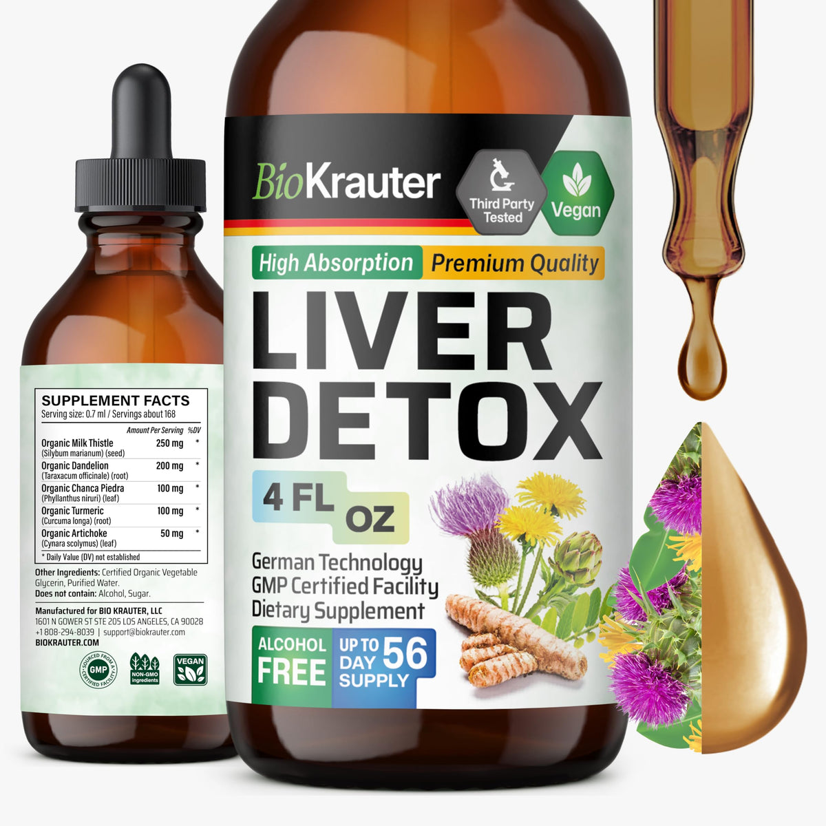 BIO KRAUTER 5-in-1 Liver Cleanse Detox Tincture with Milk Thistle