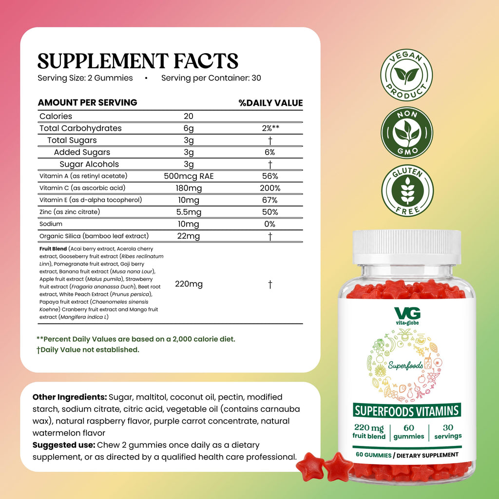 Vita Globe Superfood Gummies for Immune & Antioxidant Support - 60 Gummies - image 2