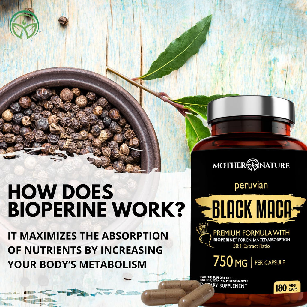 Mother Nature Organics Raw Black Maca 750mg with BioPerine - 180 Capsules - image 8