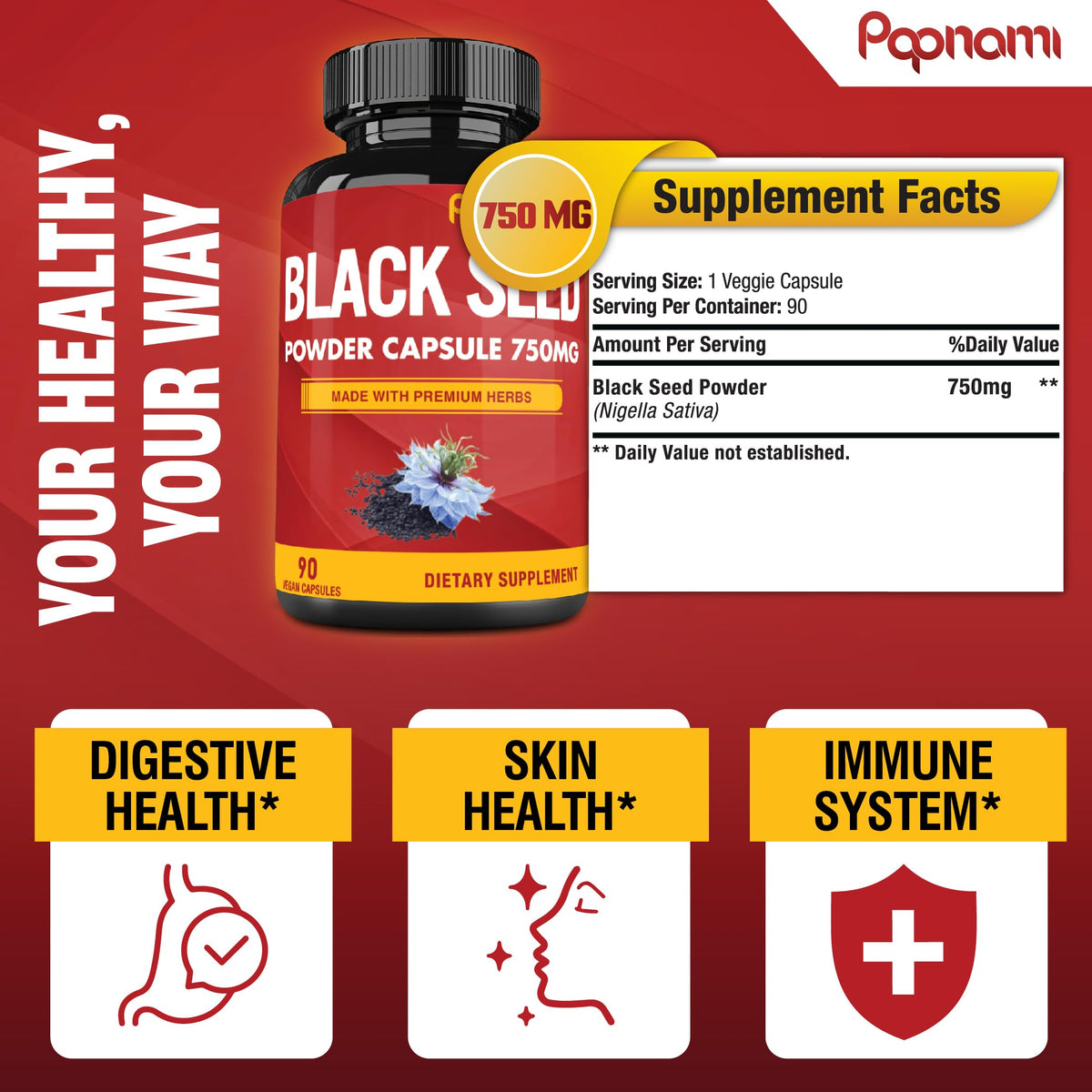 Papnami Black Seed Powder Capsules 750mg - 90 Count - image 5