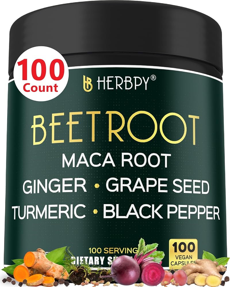 Herbpy 6in1 Beet Root Capsules for Heart Health & Vitality - 100 Count