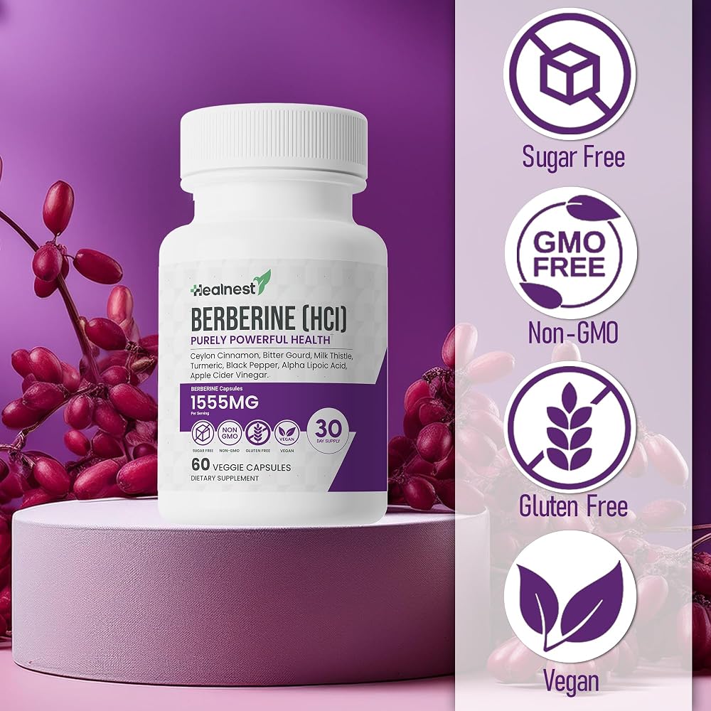 HEALNEST Berberine HCl 500 mg with Cinnamon & Turmeric - 60 Capsules - image 3