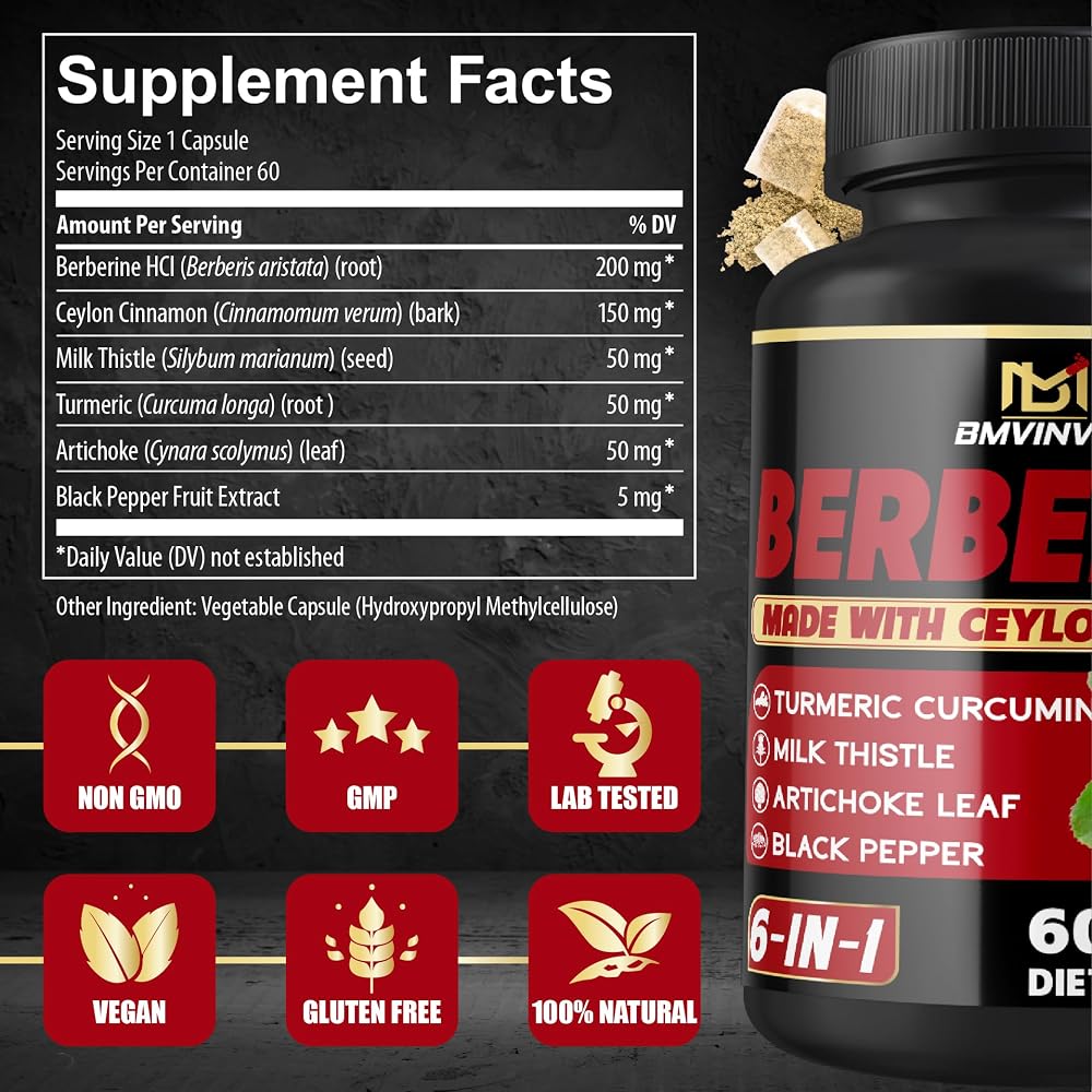BMVINVOL Berberine Complex with Ceylon Cinnamon - 60 Capsules - image 2