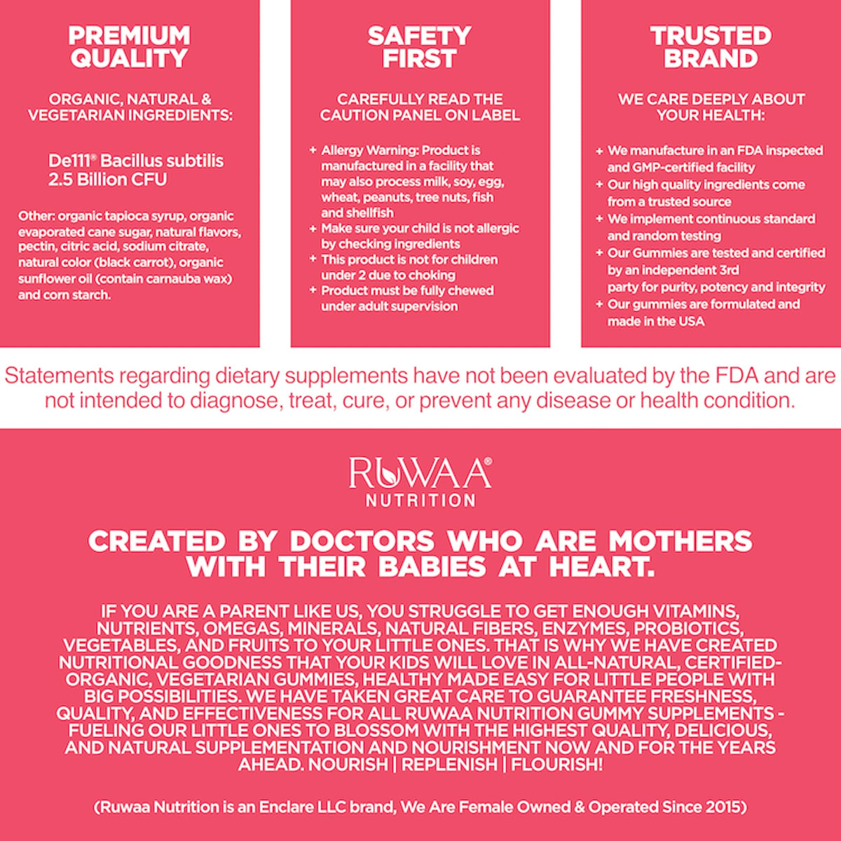 RUWAA NUTRITION Probiotics for Kids. Yummy Gut Happy Organic
