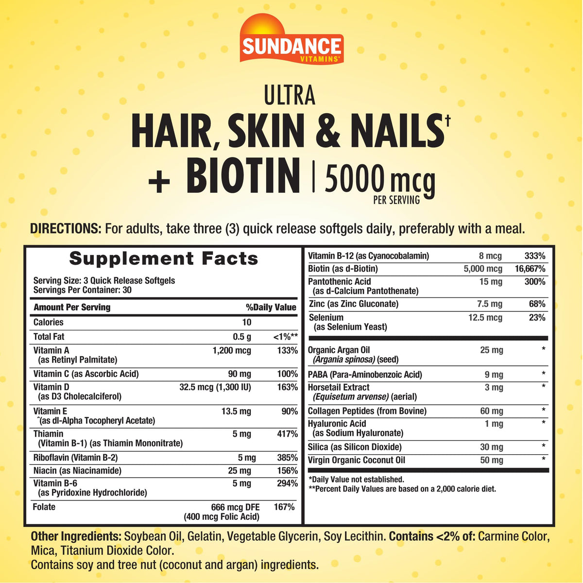 Sundance Hair, Skin & Nails Complex with Biotin 5000mcg - 90 Softgels - image 2