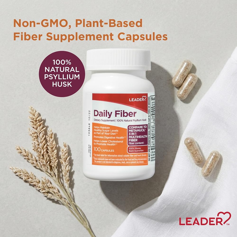 Leader Daily Psyllium Husk Powder Supplement - 100 Capsules - image 4