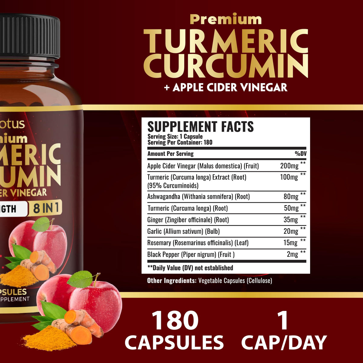 Zolotus Turmeric Apple Supplement - 2Pack 90 180 Capsules