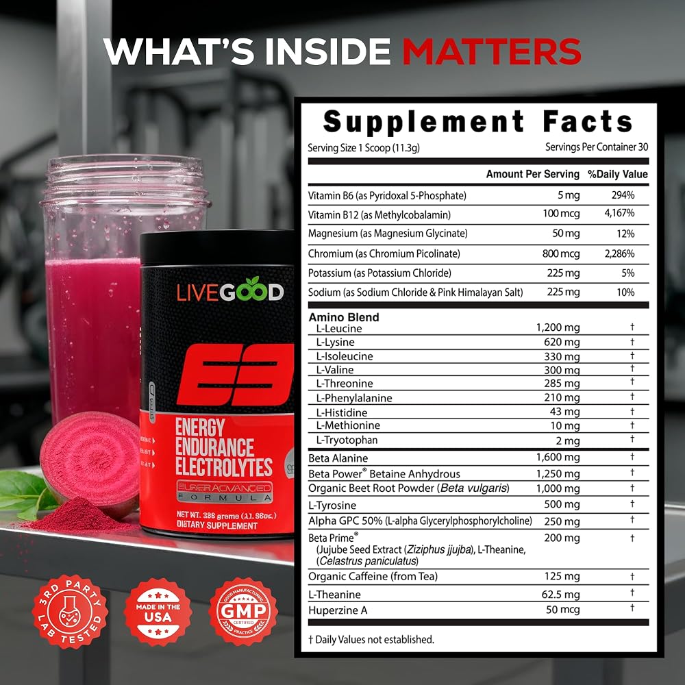 LIVEGOOD E3 Preworkout Powder with BCAA and EAAs - 30 Servings - image 4