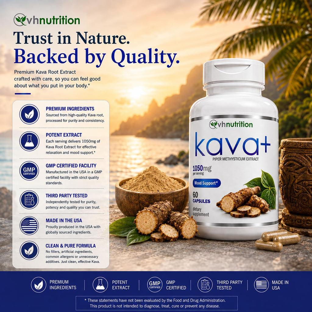 VH Nutrition KAVA+ Kava Kava Capsules Mood Support - 30 Capsules - image 6
