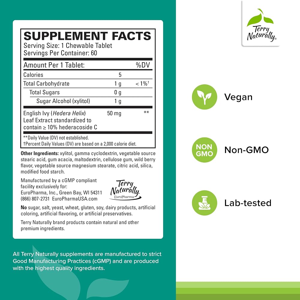 Terry Naturally Bronchial Clear Ivy Leaf Chewable - 60 Tablets - image 2