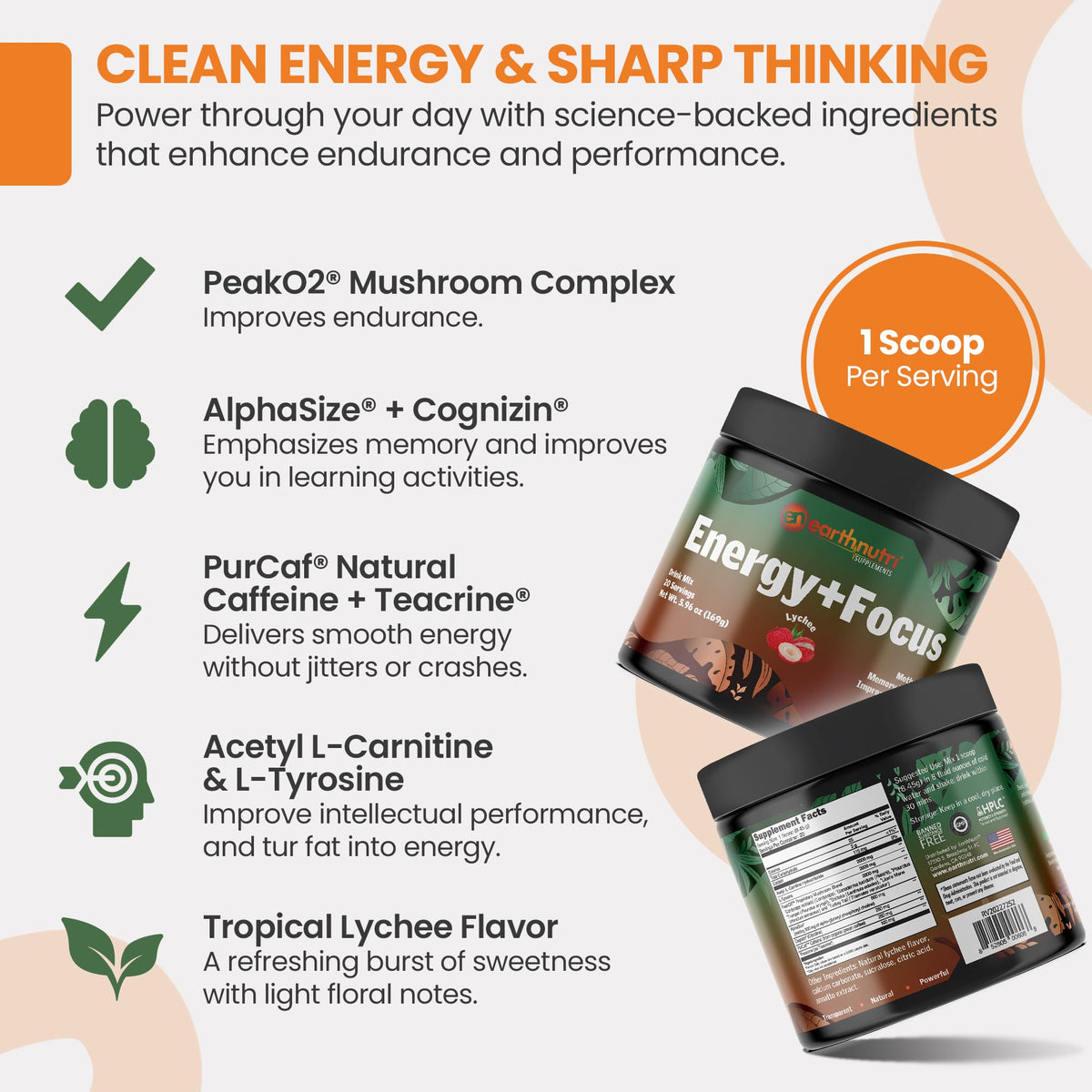 EarthNutri Energy + Focus Powder - 20 Servings - image 5